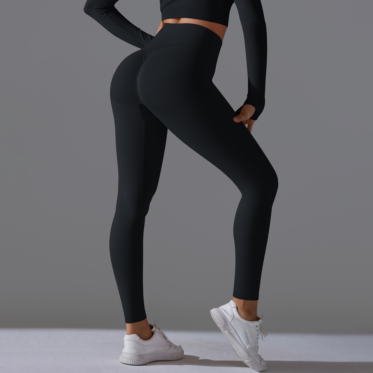 Designer Fashion Women's Solid Color Seamless Knitted Tight Yoga Pants Peach Hip Lifting Exercise Three Point High Waist Outerwear Quick drying F