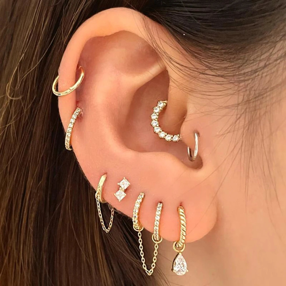 16PCS Cz Nose Hoop Nostril Bendable Ring Zircon Cartilage Tragus Daith Earrings Septum Clicker Helix Conch Rook Piercing Jewelry 250103