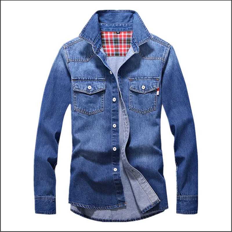 Spring mens denim shirt high-quality solid color washed denim jacket business casual long sleeved mens shirt 4XL mens clothing W250103