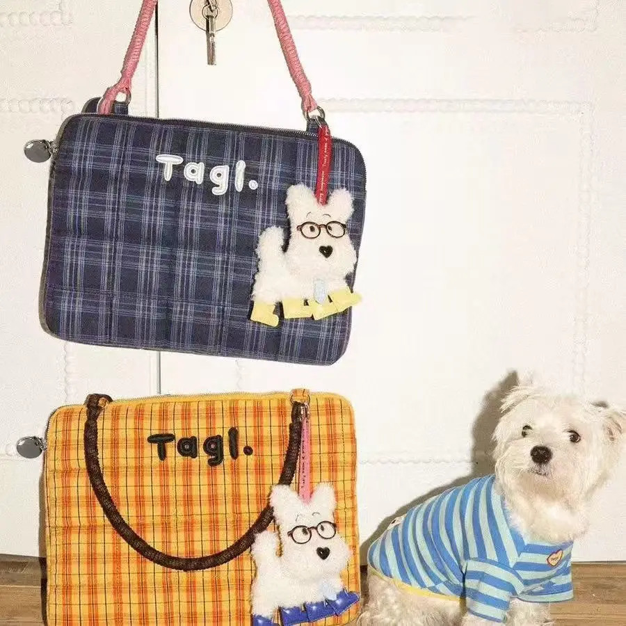 Universal Vintage Orange Large Capacity Laptop Sleeve Plaid Blue Handbag Shoulder Computer Bag Notebook ForMacbook Case lpad Pro 250102