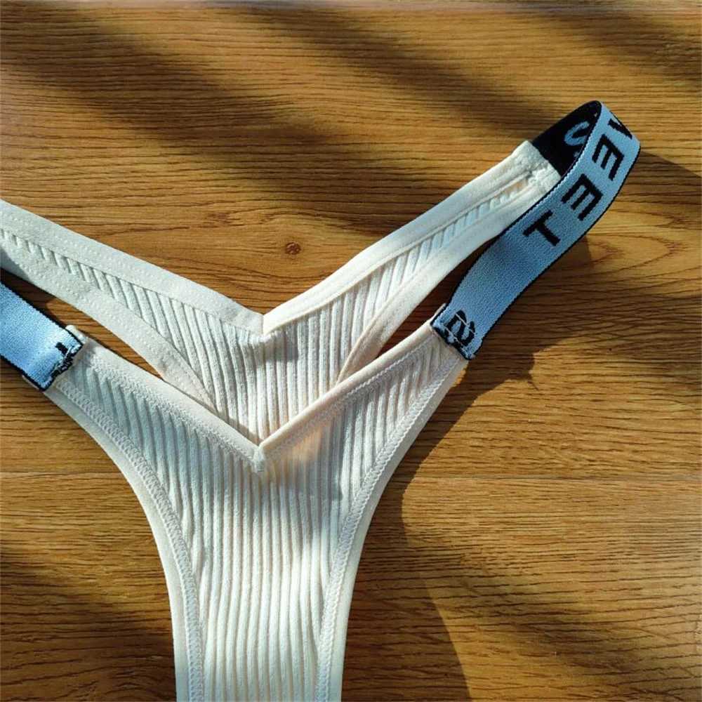 2PCS/Set Sexy Womens Ribbon Cotton Underwear Letter Printed V-Strings Womens Intimate Underwear Size Up W250103