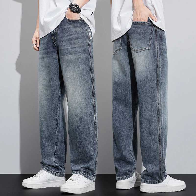 Wide leg fashionable denim jeans for summer and autumn high-quality casual pants for men thin pants loose fit W250103