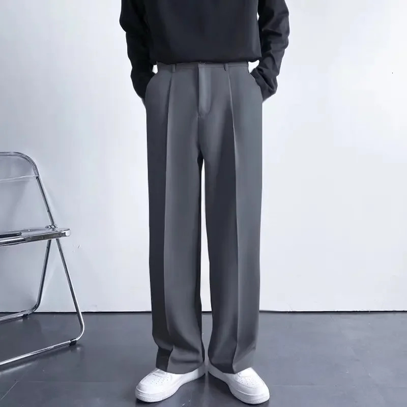 Spring Autumn Korean Style Mens Straight-leg Suit Pants Loose-fit Casual White Wide-leg Trousers Drag-ground Pants 250103