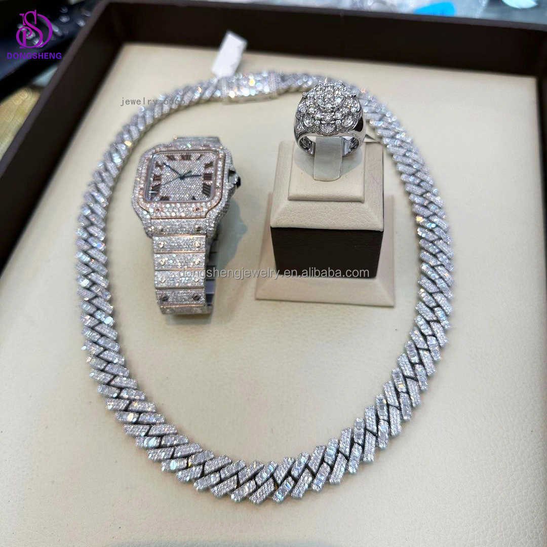 Pass the diamond test pen Hip hop Jewelry 925 sterling silver Charm necklace 18mm Iced Out Moissanite Cuban chain necklace