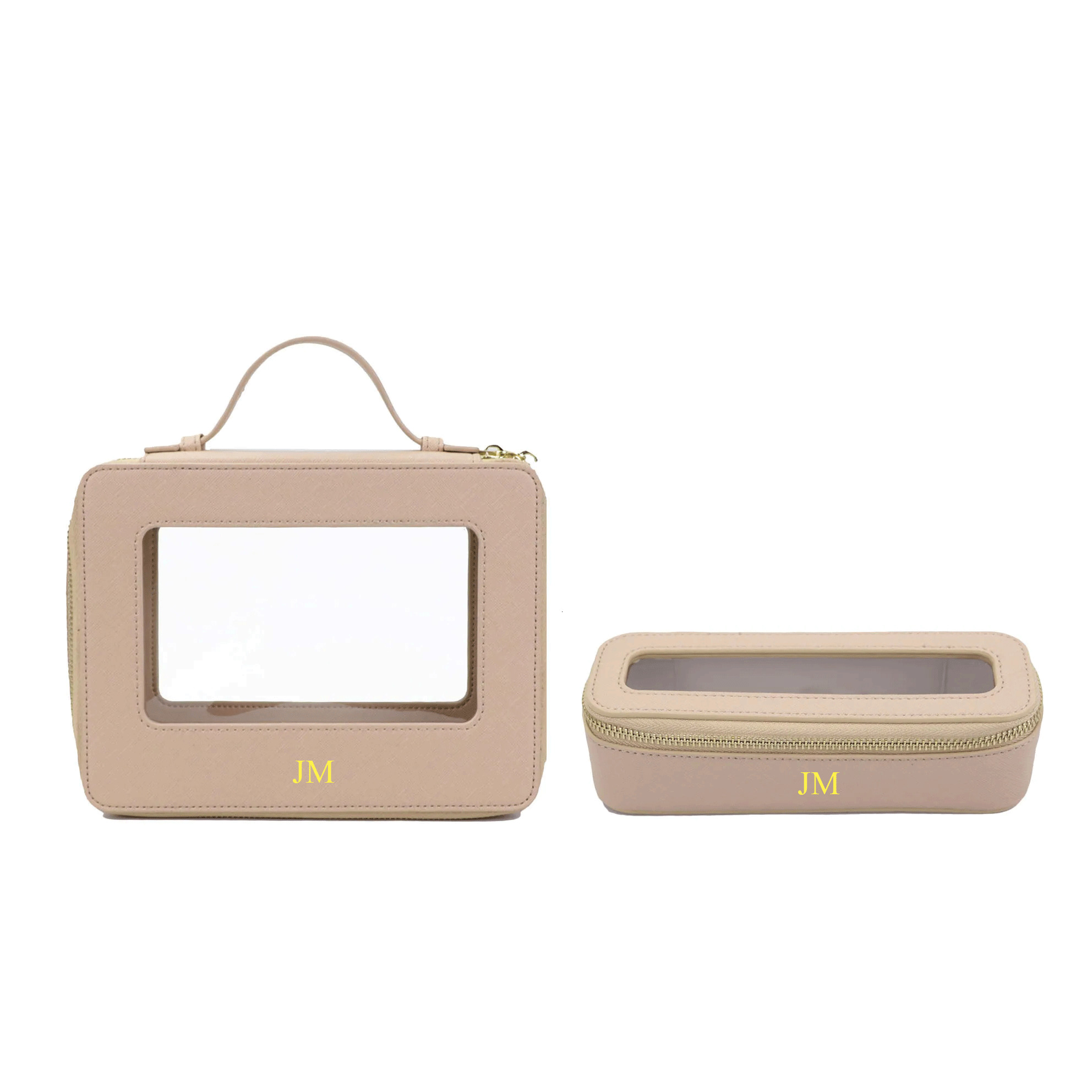 Custom Genuine Leather Set Colorful Classic Saffiano Portable Travel Clear PVC Cosmetic TPU Wash Bag