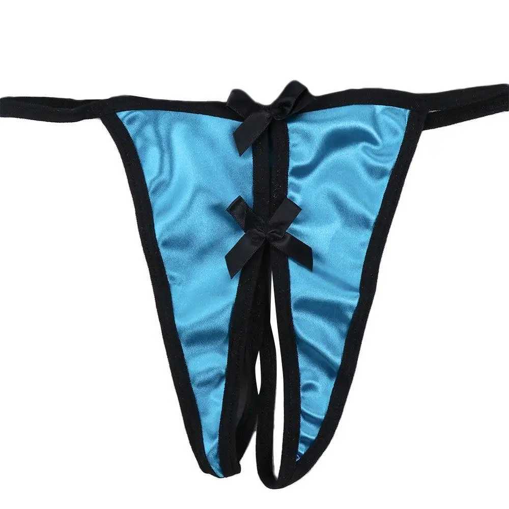 Transparent sexy open crotch satin solid color low waist womens underwear lingerie sexy thong W250103