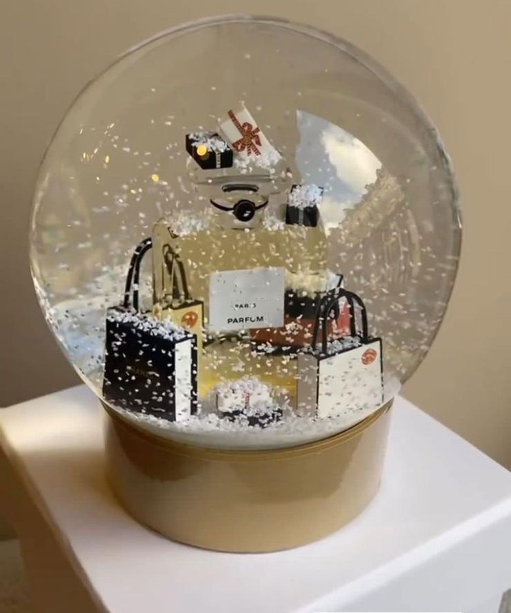 2021 Edition C Classics Golden Christmas Snow Globe With Perfume Bottle Inside Crystal Ball for Special Birthday Novelty VIP Gift