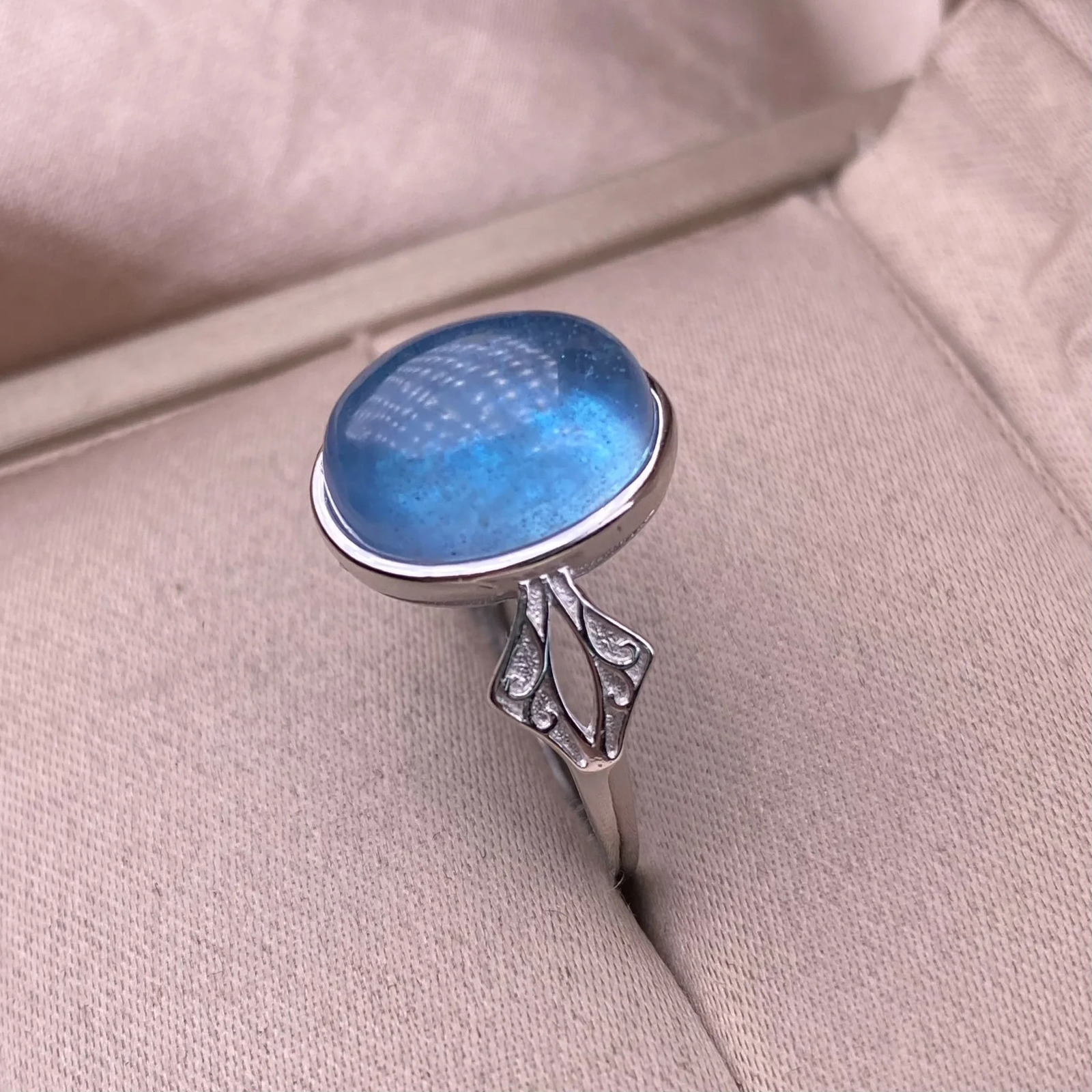Natural Sea Blue Treasure Womens Ring Jewelry S925 Pure Silver Simple Fashion Colorful Crystal Jewelry Daily Edition 250102