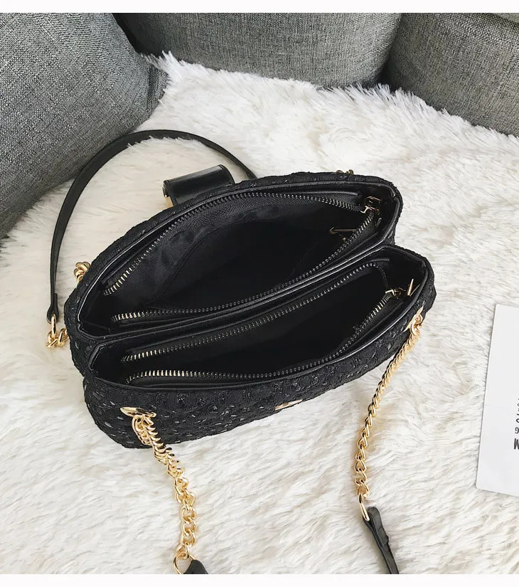Lace Handbag Dia Pattern Chain Shoulder Bag For Women's Totes Pu Leather Ladies Crossbody Bags Bolsa Feminina Black