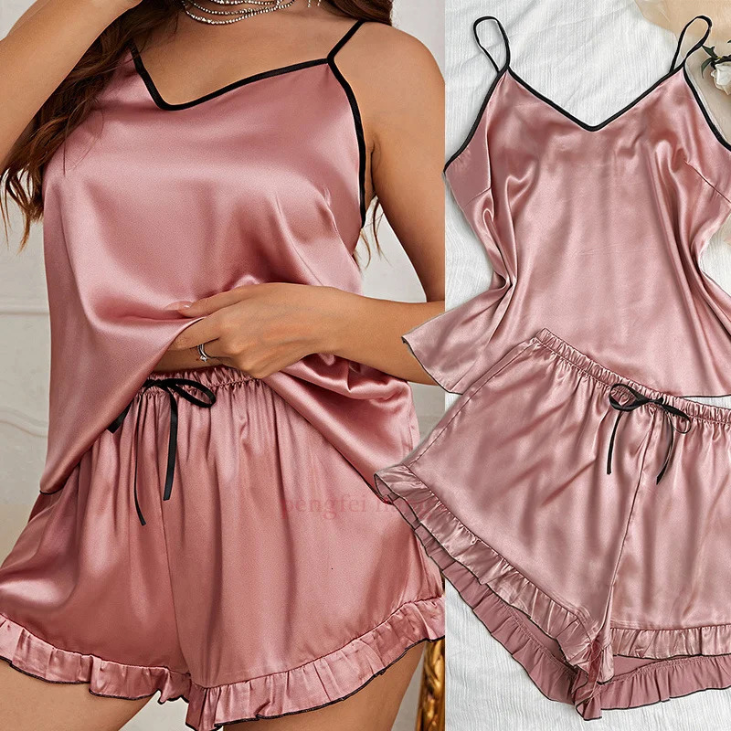 Lady Summer Chemise Pajamas Suit Night Outfit Big Size 4XL 5XL Sexy Women Satin Nightwear Sleepwear Cami shorts 2Pcs Pyjamas 250103