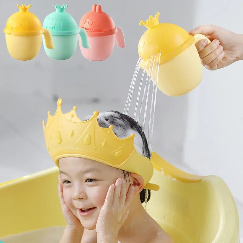 Baby Bath Caps Toddle Shampoo Cup Crown Children Bathing Bailer Shower Spoons Child Washing Hair Kids Tool 241230z