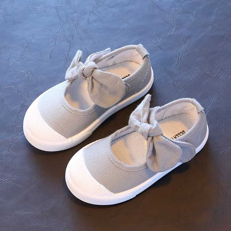 Bekamille Spring Autumn Childrens Canvas Casual Shoes Childrens Cute Bow Flat Shoes Girls Princess Solid Color Sports Shoes M250103