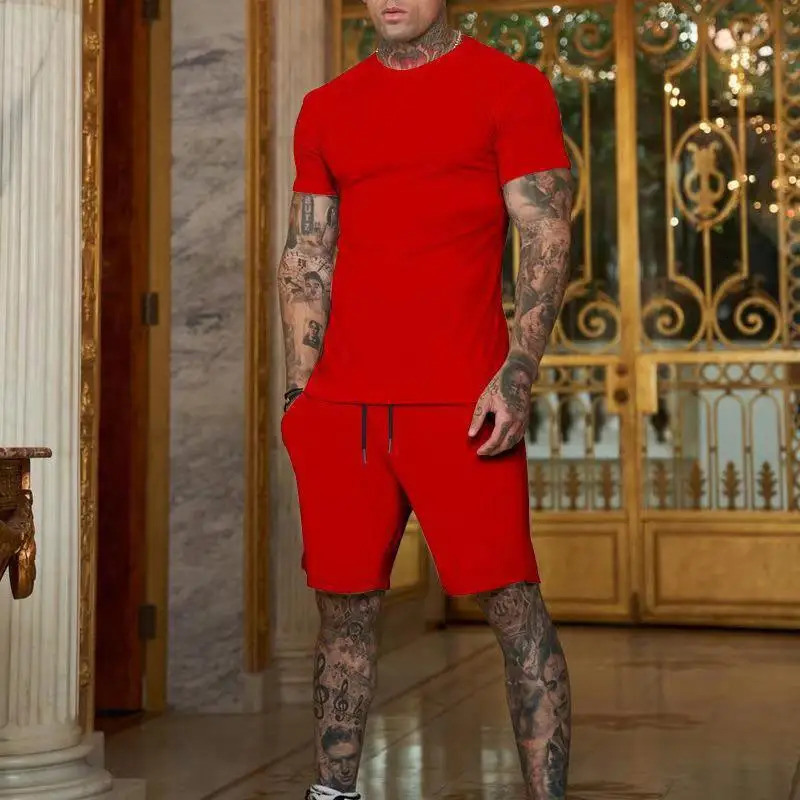 2024 Fashionable and casual summer outdoor sports suit mens breathable T-shirt shorts casual and fashionable two-piece set 250102