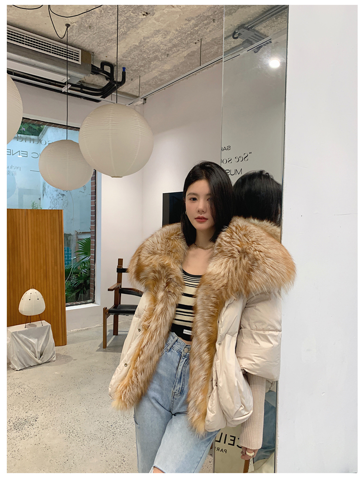 2024 New Autumn Winter Goose Down Jacket Warm Women Coat Oversized Real Fox Fur Collar Thick Fashion Outerwear