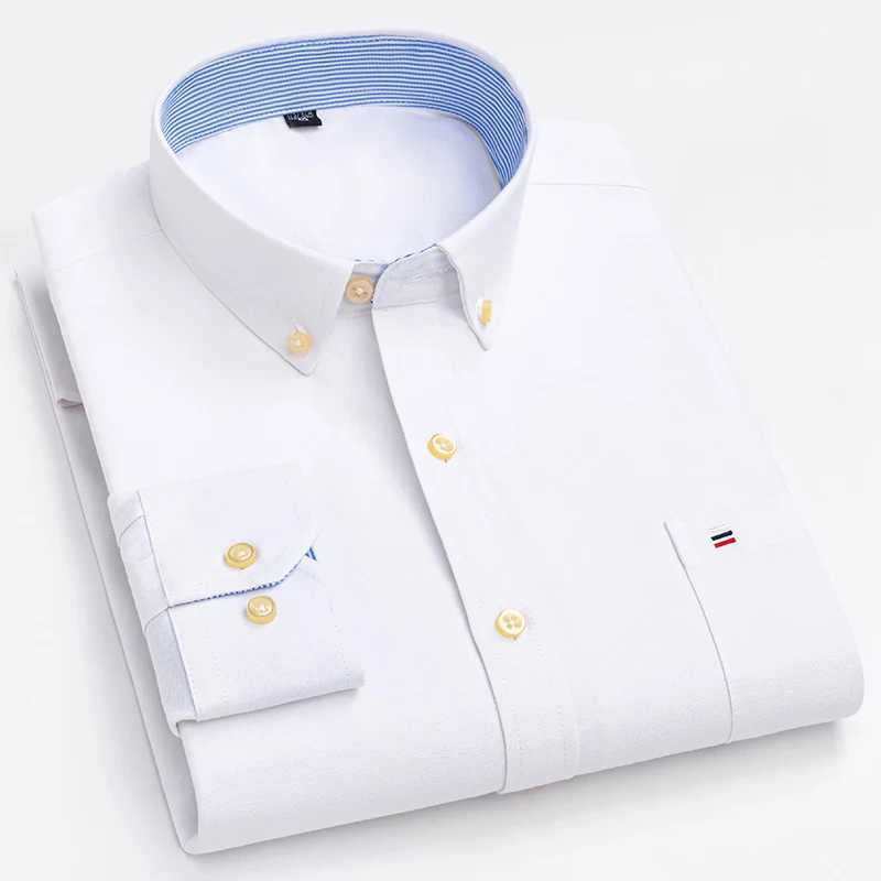 Mens social shirt long sleeved pure cotton Oxford soft button plain weave mens shirt oversized 6XL 7XL W250102