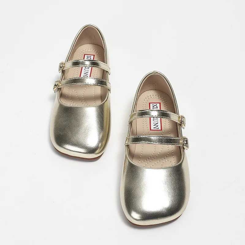 Childrens leather shoes girls fashionable double strap design dance shoes gold silver square sole soft soled childrens shoes CSH1569 M250103