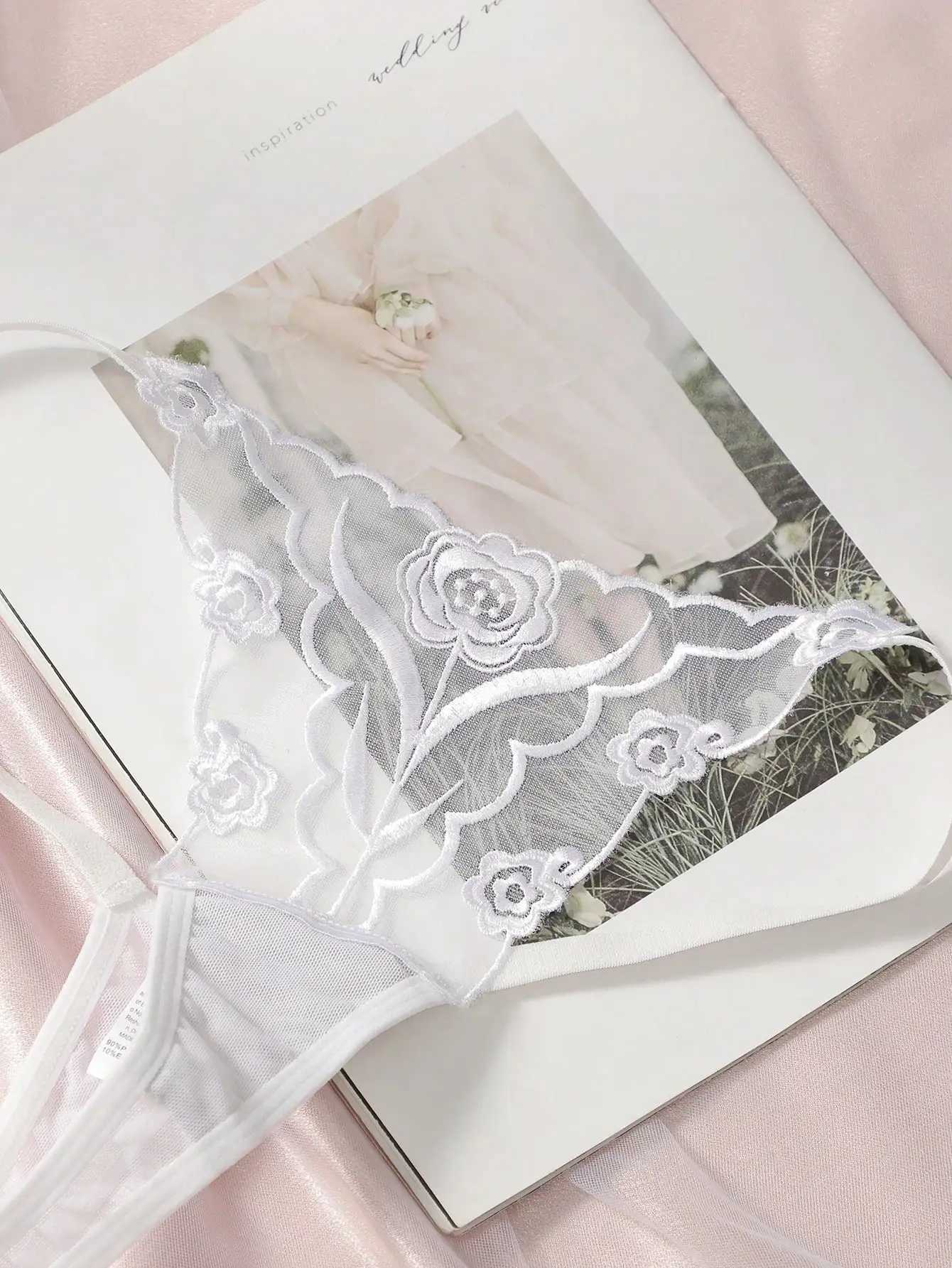 2pcs Ladies New Lace Sexy Black And White Embroidered Flower Print Sexy Set Thong Underwear C2648XJ250103