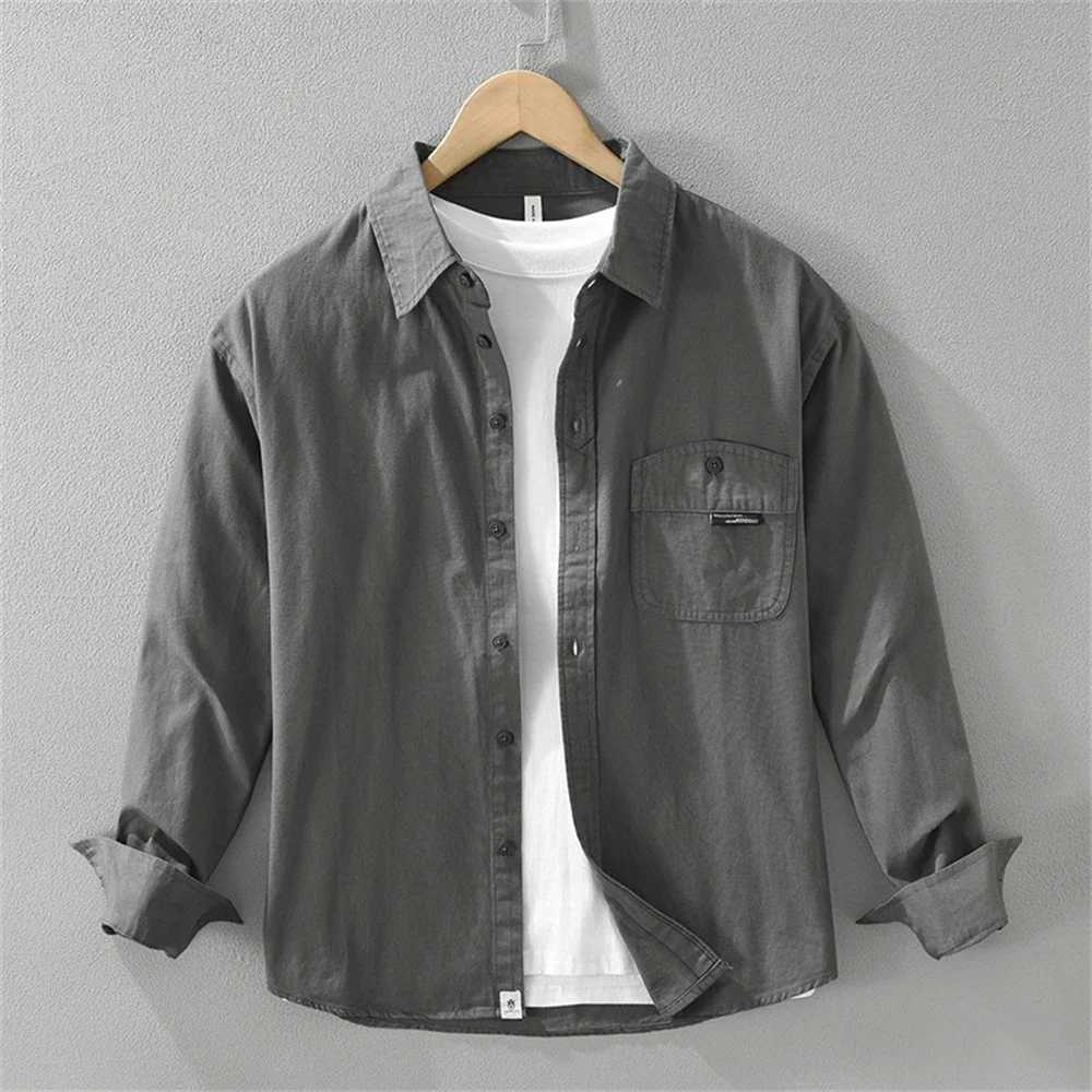 Japanese style mens casual shirts cotton long sleeve Autumn men clothing fashion Loose simple tops solid shirt for Young men W250102