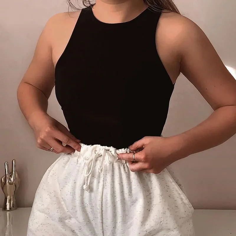 Drop Tank Top Body Suits Women Sexy Crew Neck Summer Halter Ribbed Sleeveless Bodysuit for 250103