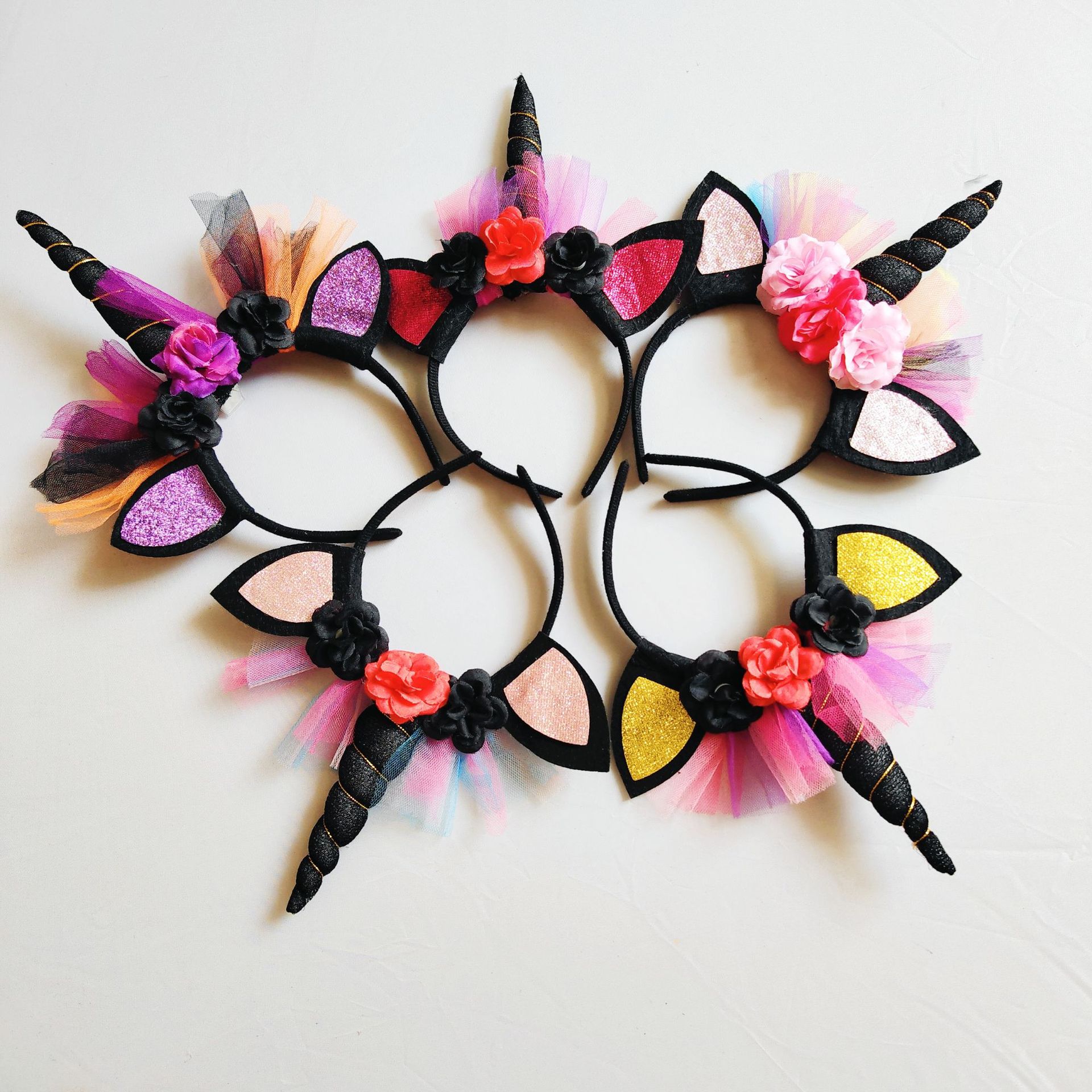 Halloween big mesh unicorn headband for sale cute headband for holiday parties unicorn mesh headband manufacturer wholesale