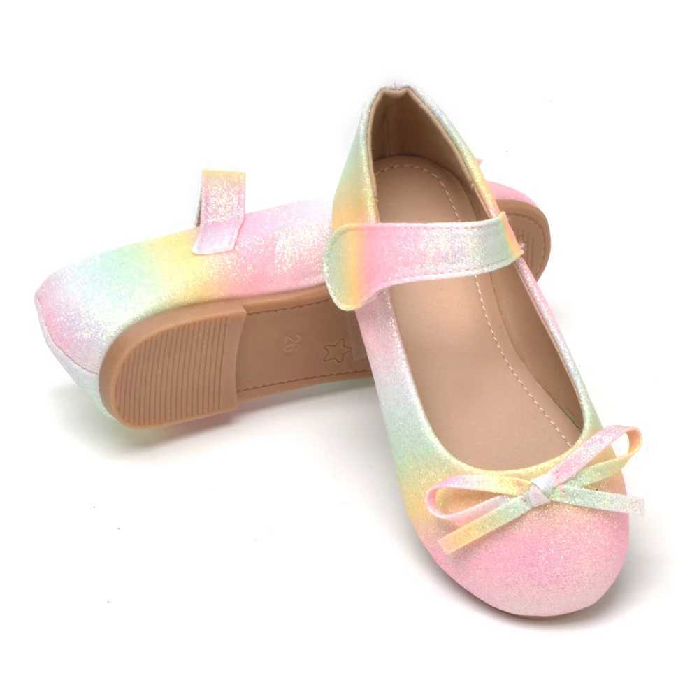 COSYSUSY Childrens Shoes Round Head Bow Sparkling Ballet Dancer Girls Shoes Rainbow Sparkling Ballet Dance Shoes Dress up Princess Flat Shoes M250103