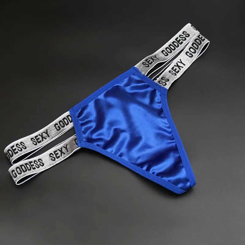Womens silky smooth hollow underwear fashionable solid color cotton low waist letters sexy satin thong for fun girls W250103