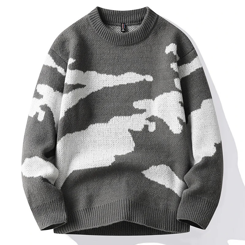 2023 Autumn Men Casual Sweater Cloud Pattern Cute Couple Sweaters Round Neck Long Sleeve Male Knitted Harajuku Pullover 250102