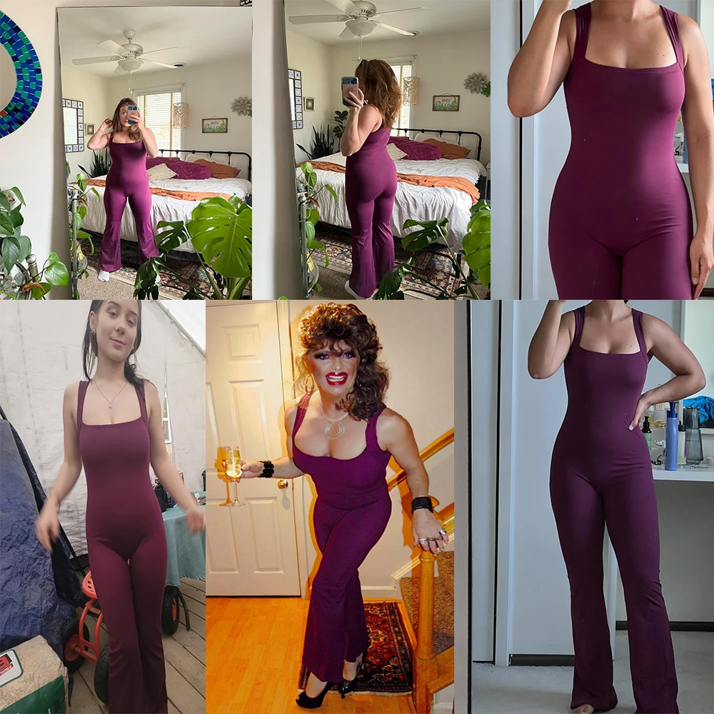 Womens Sleeveless Bodysuit Flared Pants Square Neck Full Seasons Casual Fitness Playsuit Streewear Jumpsuits Lady 250103