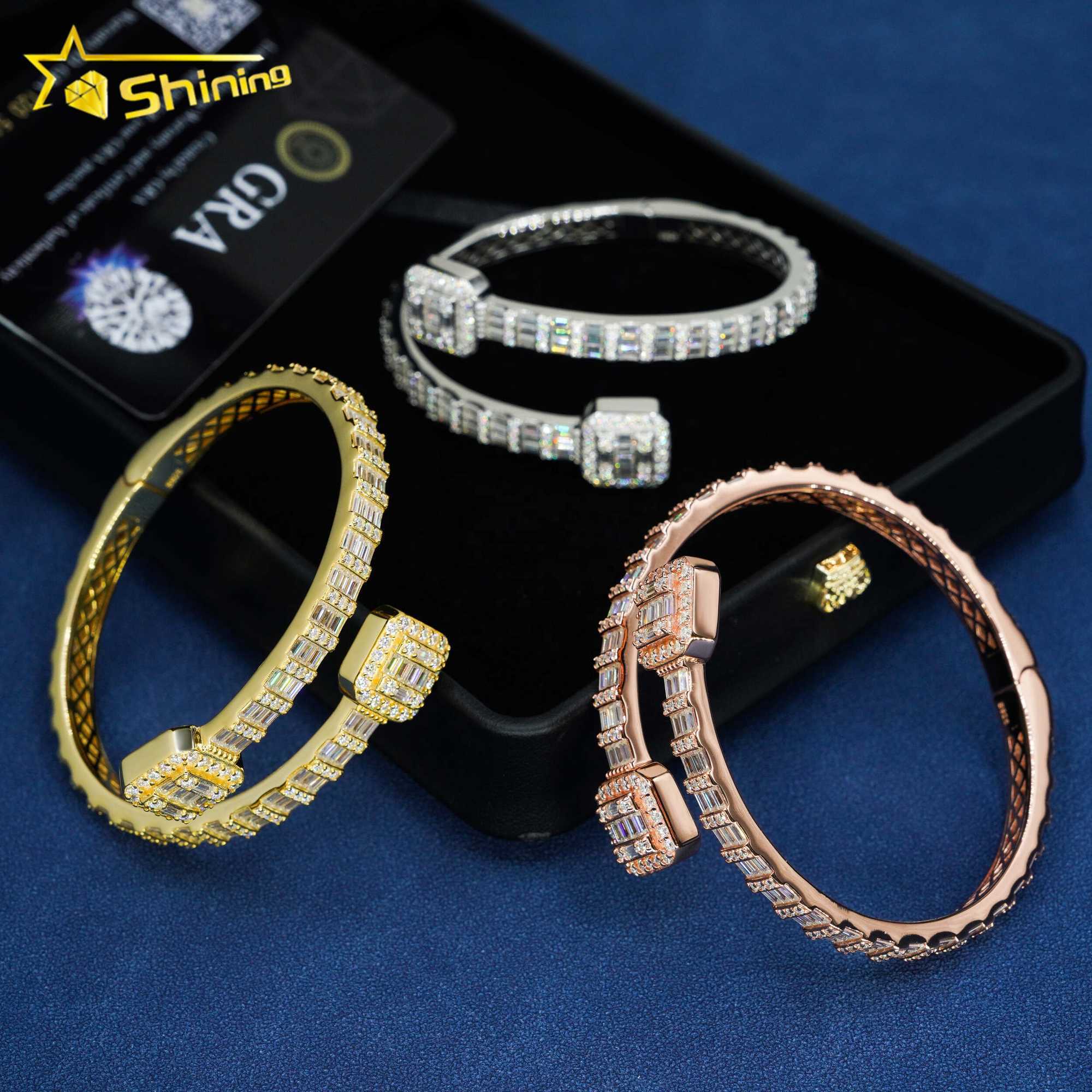 Ready To Ship Factory Wholesale Solid S925 Gold Plated Hip Hop Jewelry Classic Bracelet VVS Moissanite Bangles