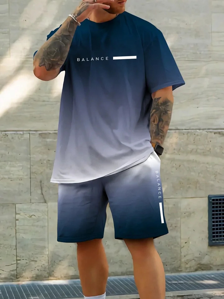 Summer Daily Casual Mens T-shirt Shorts Set Street Urban Fashion Mens Short-sleeved Top Outdoor Exercise Mens Sports Shorts 250103
