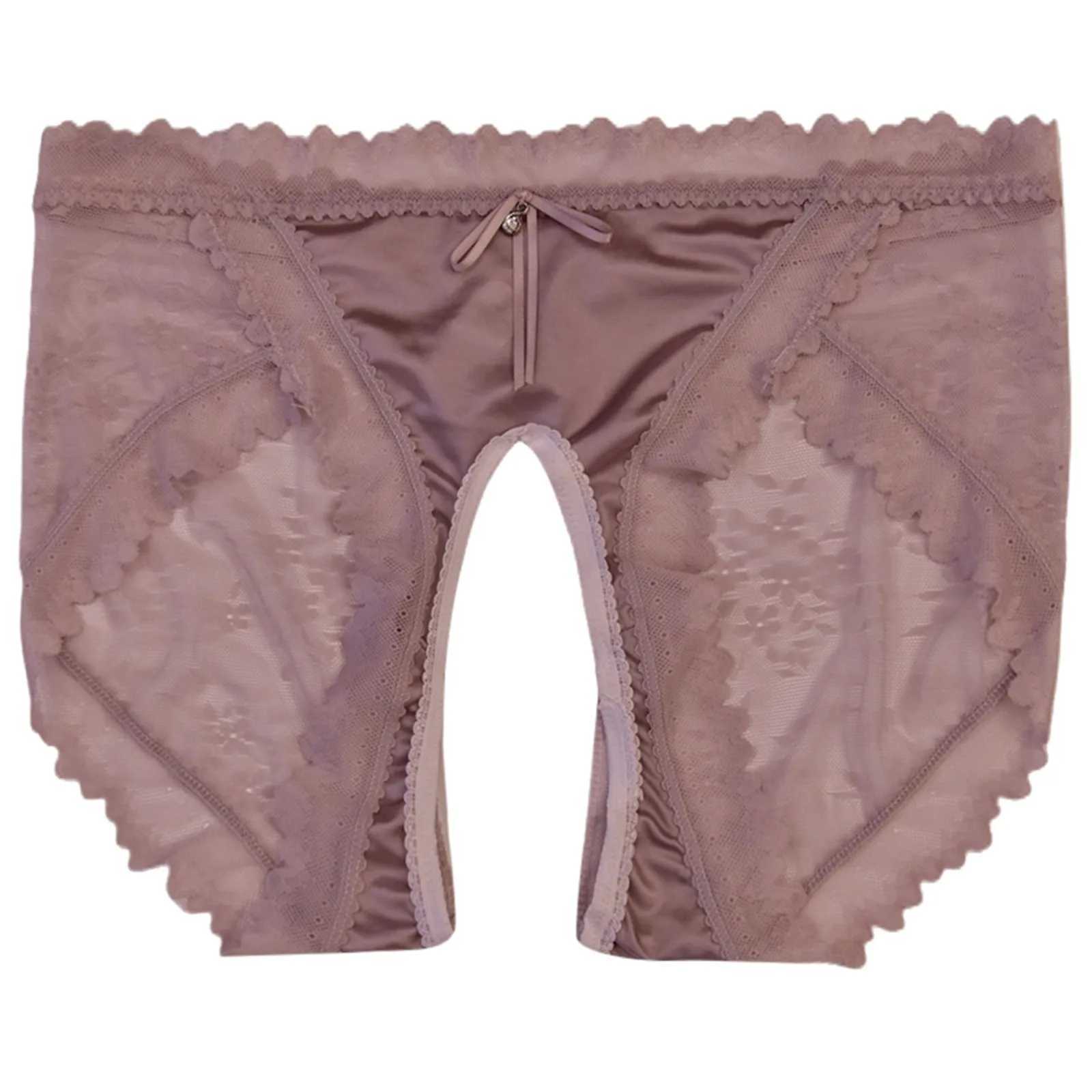 Satin lace underwear womens open crotch underwear solid color sexy seamless comfortable breathable womens underwear womens underwear W250103