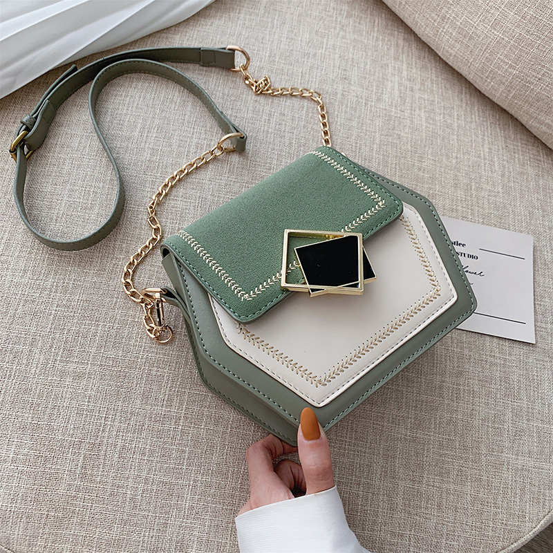 Contrast Color Niche Frosted Women's Polygonal Small Square New Versatile Chain Bag, Fashionable Shoulder Crossbody Bag