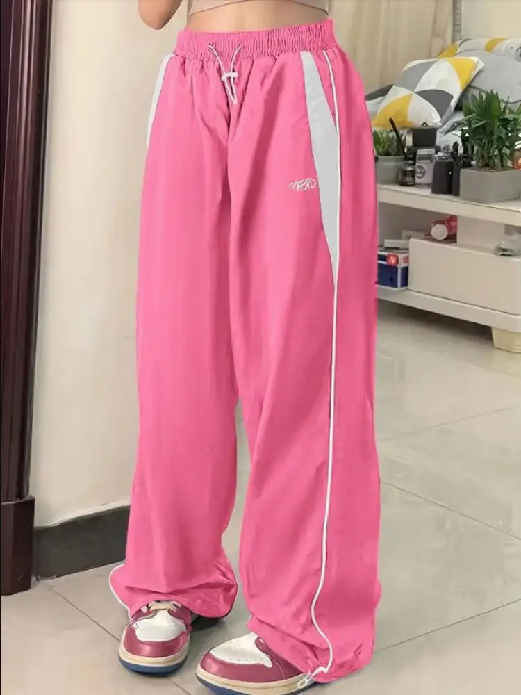 Womens casual bag cargo pants brushed street clothing loose and loose wide leg sports pants retro hip-hop Y2K runner Trouser 250102