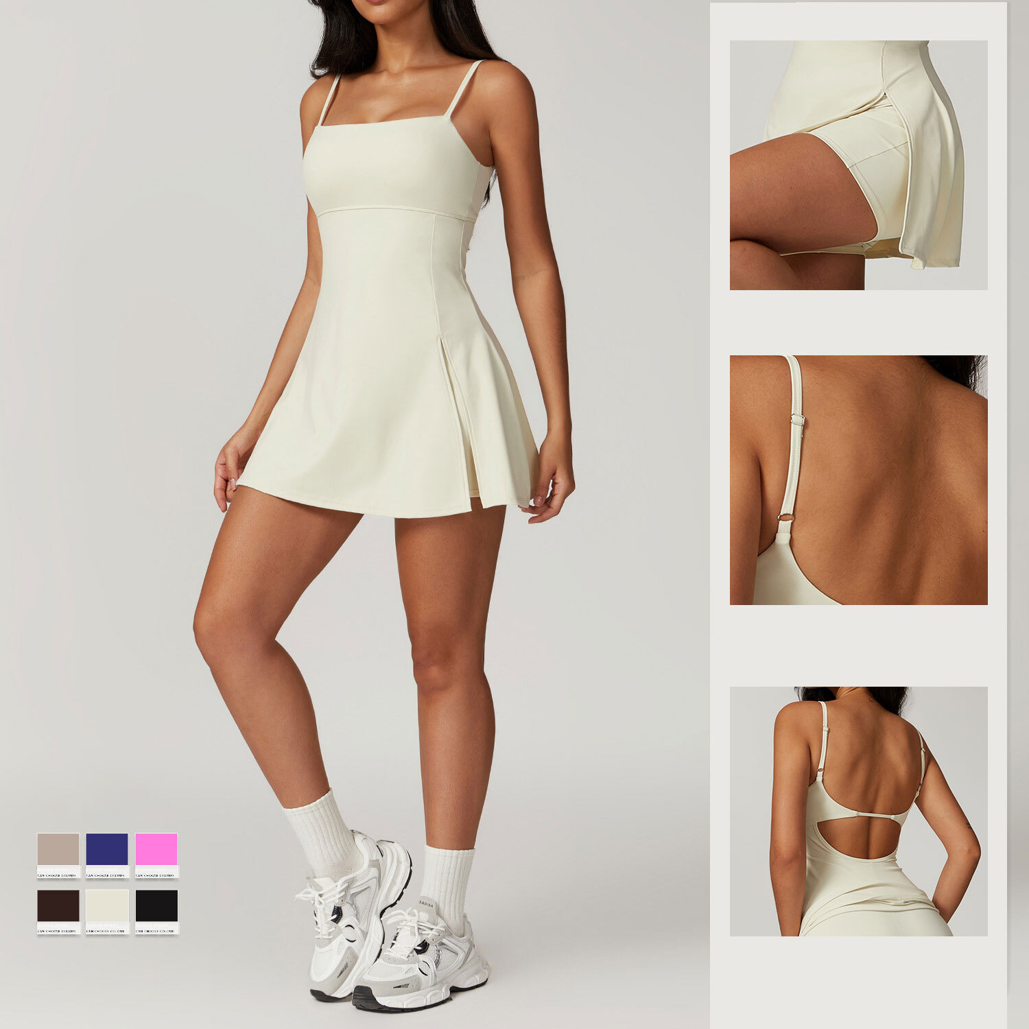 NCLAGEN Sports Dress With Shorts Golf Skorts Beautiful Back Breathable Outdoor Adjustable Thin Strap Fiess GYM Tennis Skirt