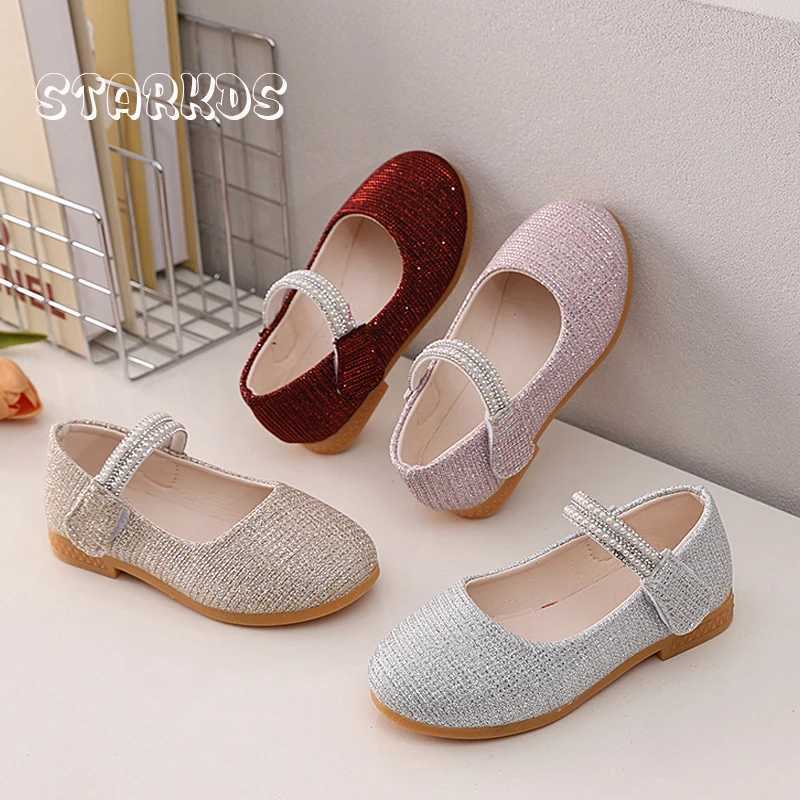 Shining gold silver purple embroidered ballet dancer shoes baby shoes round toes pearl strap Mary Jane childrens luxury sparkling party Zapatos M25010
