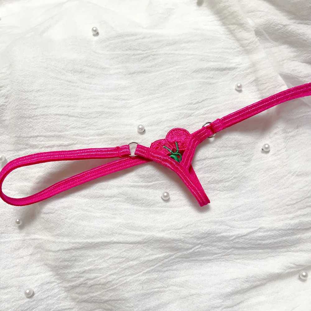 Extra Mini Female Tback Crotchless Sexy Thong Hot Pink Cherries G-String Shorts Crotch Depth Sexy Erotic Women UnderpantsXJ250103