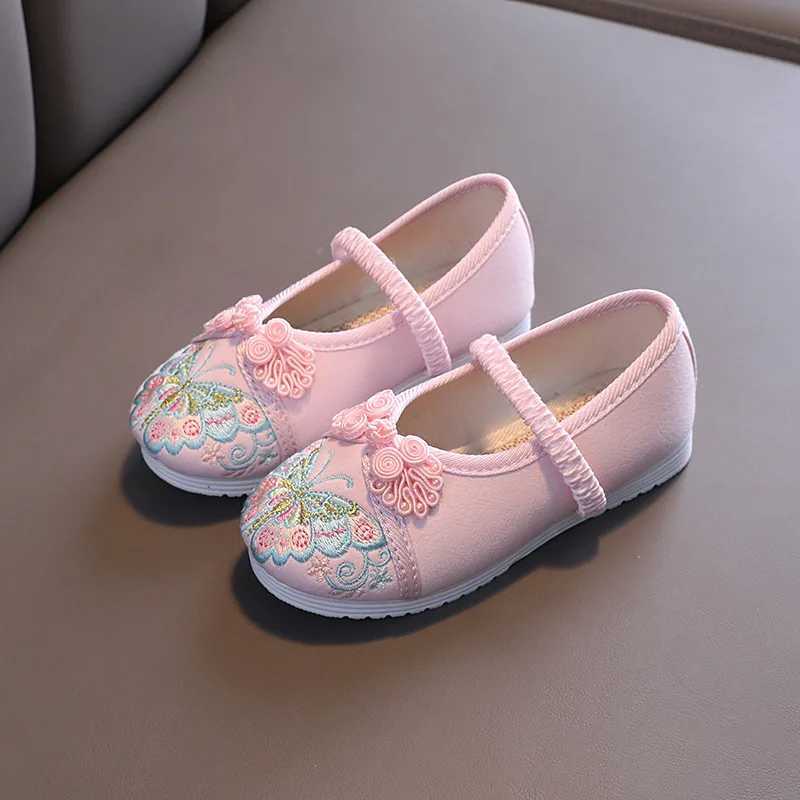 Childrens shoulder strap canvas shoes childrens embroidered sports shoes Chinese style flat shoes girls spring single shoes CSH281 M250103
