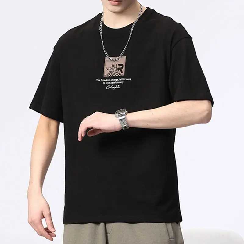 Mens Clothing Short Sleeve Generous Printing Simplicity Handsome Round Neck Pullovers Loose Solid Color Fashion Casual T-ShirtsXJ240102