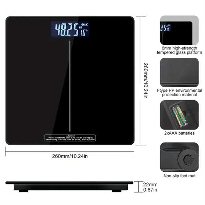 Multi functional square weight scale digital bathroom scale high-precision weight scale circular corner with LED display screen W250103