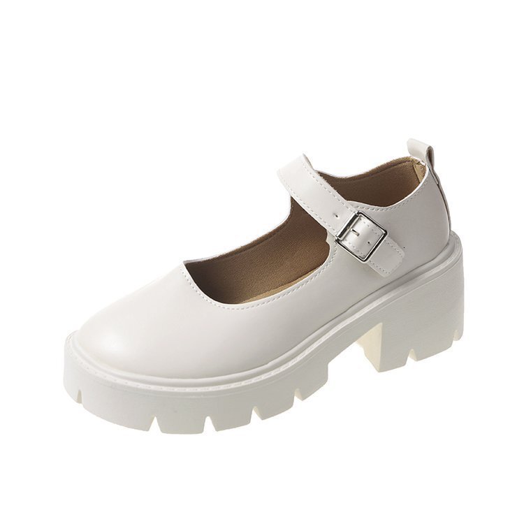 Ddmywed Little Spring New British Academy Style Bright Leather High Heels Single Round Toe Thick Sole Mary Jane Shoes For Women Chinese Brand Shoes F0