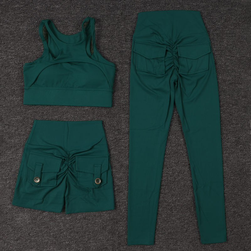 SOISOU Nylon Womens Clothing Gym Yoga Set Fiess Sportswear Sports Suit Bra Leggings Women's Pants Shorts Elastic Tight Fit