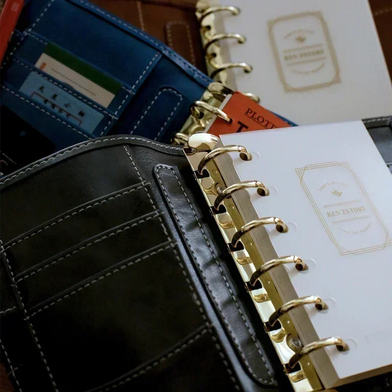 Fromthenon A7 A6 A5 Soft Leather Large Ring Loose-leaf Notebook 6-Hole Metal Ring A7 Retro Leather Planner Portable Notebook 250103