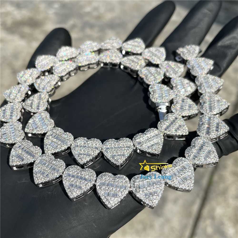 GRA Certificate Pass Diamond Tester Silver Necklace VVS Moissanite Diamond 13MM Baguette Heart Iced Out Cuban Link Chain Hip Hop