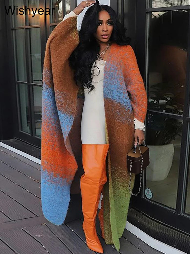 Winter Fashion Open Front Cardigans Coats Cloak Women Gradual Printed Loose Long Jacket Oversize Windbreaker African Streetwear 241224