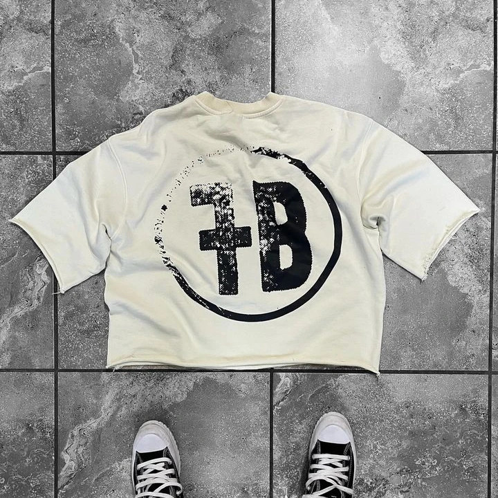 Y2K one-third sleeve clothing Harajuku retro letter printing oversized T-shirt Gothic fashion short sleeved mens style 250102