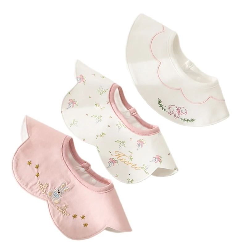 57EE Set of 3 Waterproof Comfortable Baby Bibs with Embroidery for Protections Gift 250103