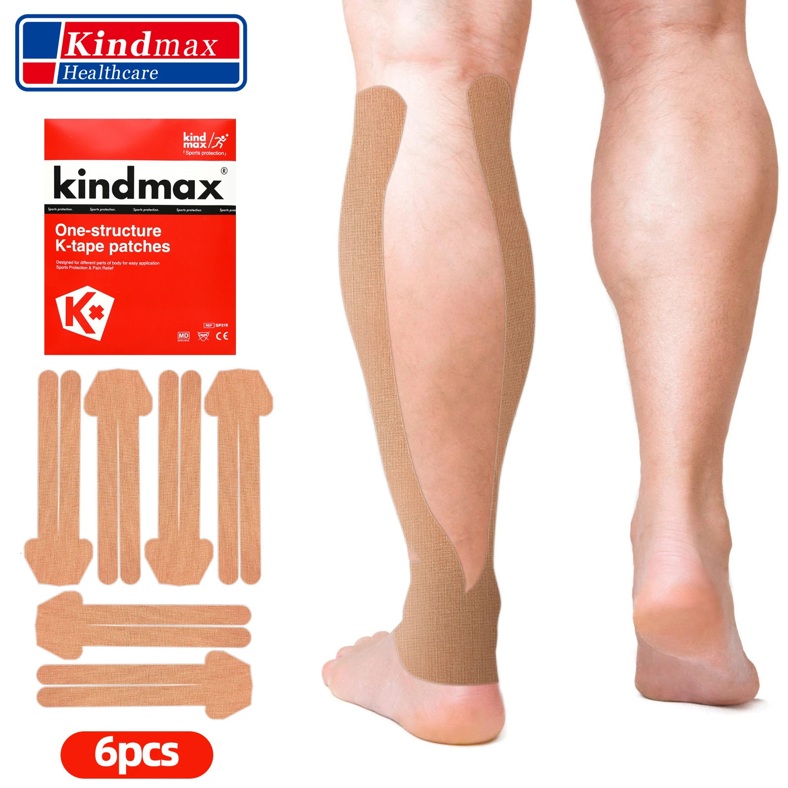 Kindmax Pre-Cut Kinesiology Tape 6 Pcs for Knee Ankle Sports Protection K-tape Patches Preventing Injury and Pain Relief 241226