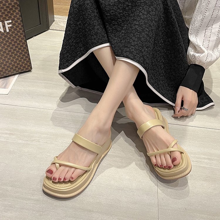 Ddmywed Toe In Summer New Style Square Toe Clip On One-Piece Slippers With Sloping Heel And Thick Sole Sandals For Women Chinese Brand Shoes F0103-24.