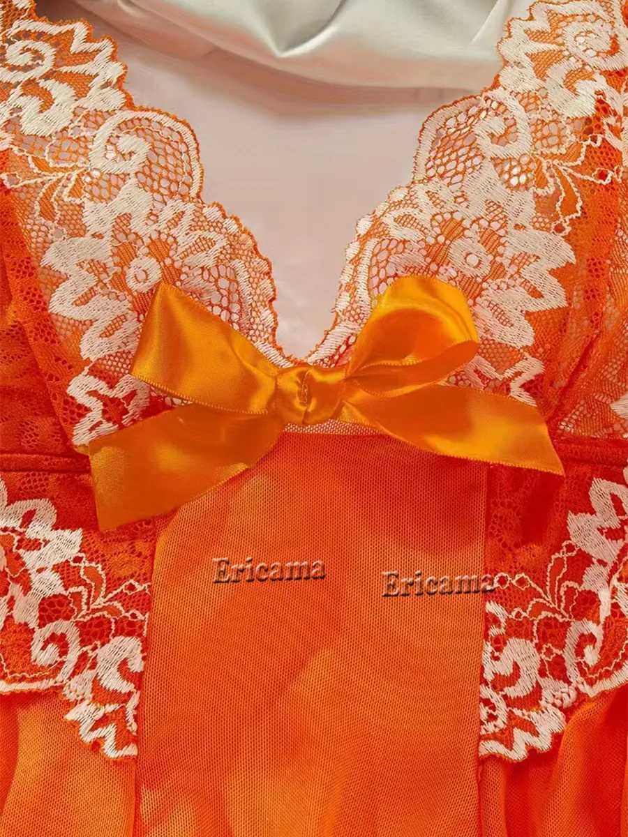 Contrast lace lingerie set deep V-back bow slip dress and thong Koningsdag/Kings Day womens sexy lingerie and underwear W250103