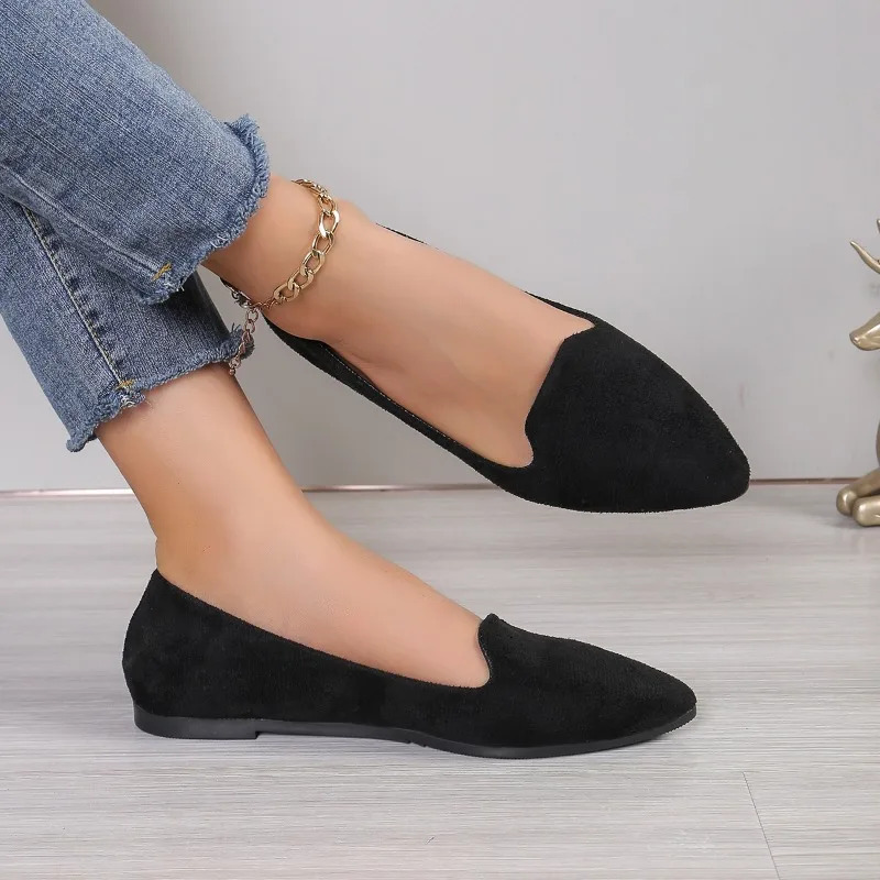 Fashion Slip on Loafers Breathable Stretch Ballet Shallow Flat Soft Bottom Pointed Toe Boat Shoes Plus Size 2023 241225